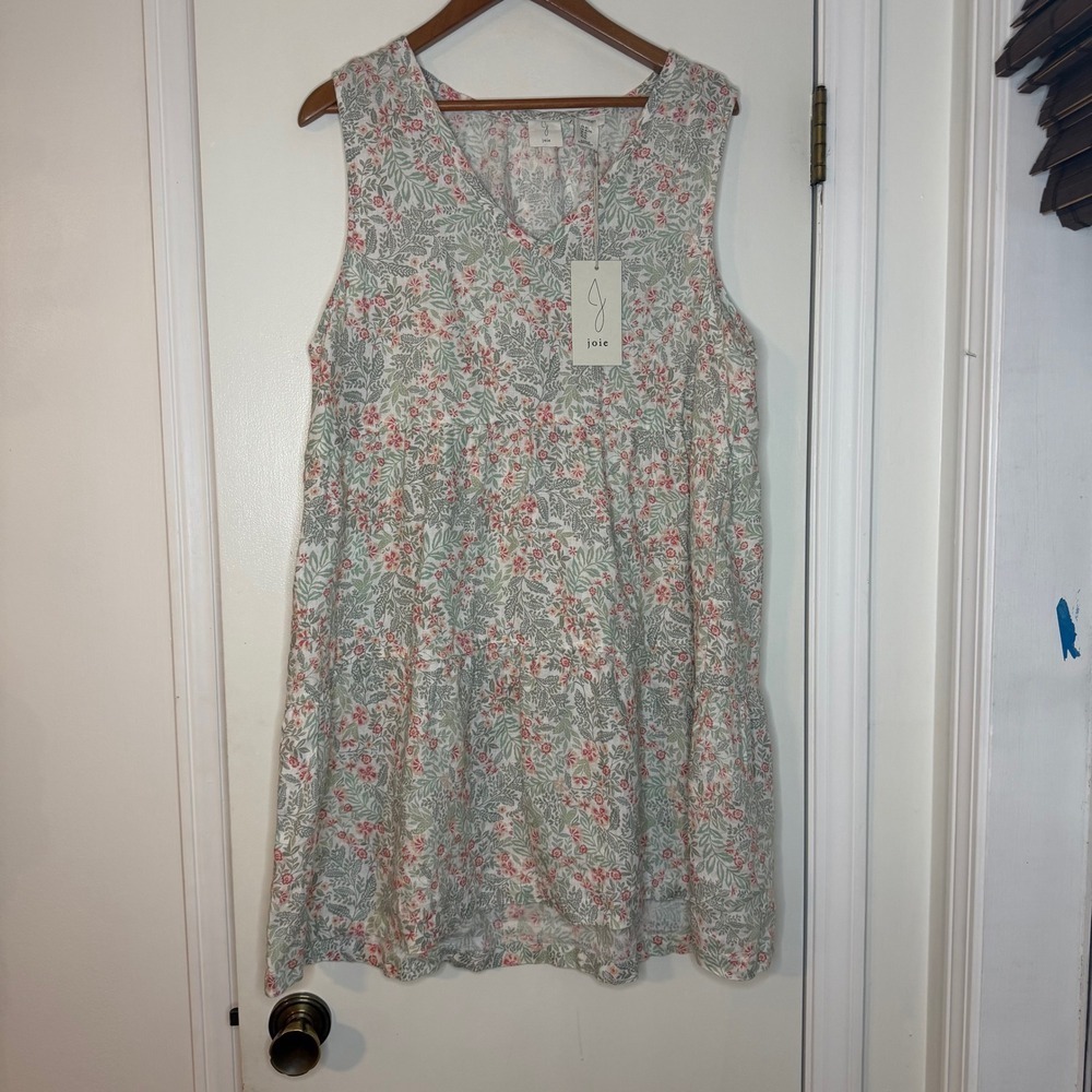 NWT Joie Womens XL Sleeveless Linen Floral Print Tiered Mini Dress